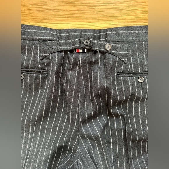 $1700 Thom Browne Backstrap Chalk Stripe Pants Gray Super 120’s Flannel Cropped - Picture 4 of 8
